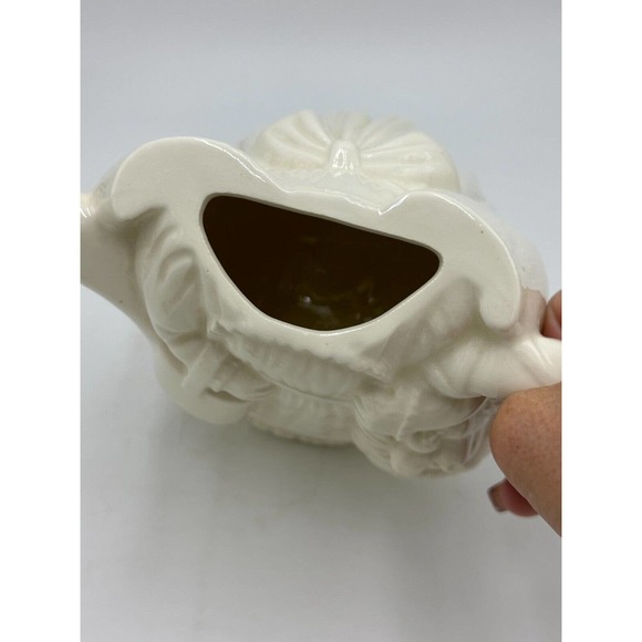 Vtg Bunny Rabbit Teapot White Ceramic Lid 9" Signed Collectible Cottage Core - Picture 5 of 10